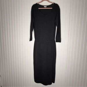 Garnet Hill Merino/Cotton Blend Long-Sleeve Midi Sweater Dress Gray Size Large